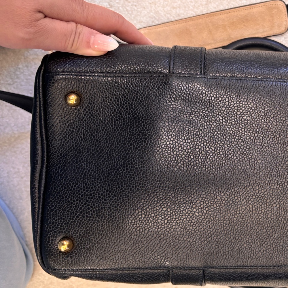 Authentic Vintage Chanel Black Caviar Leather Duffle Travel Bag 24K Gold Rare - Picture 16 of 16